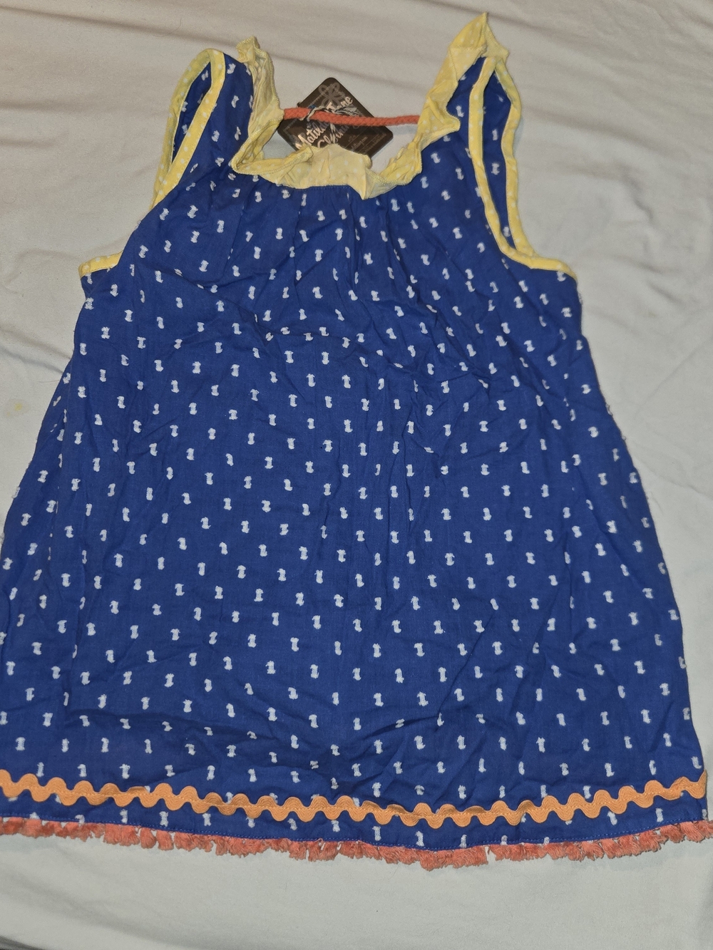 Matilda Jane Wheel Barrow Race Girls Top Sz 8 Blue Swiss Dot Cloth Cottage Core